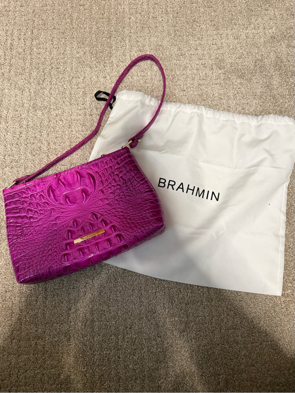 Brahmin Fuchsia Croc-Embossed Shoulder Bag - Women - Picture 3 of 5